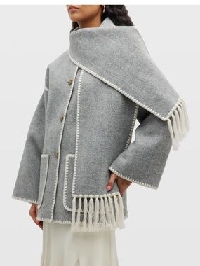 Toteme embroidered scarf jacket light grey melange